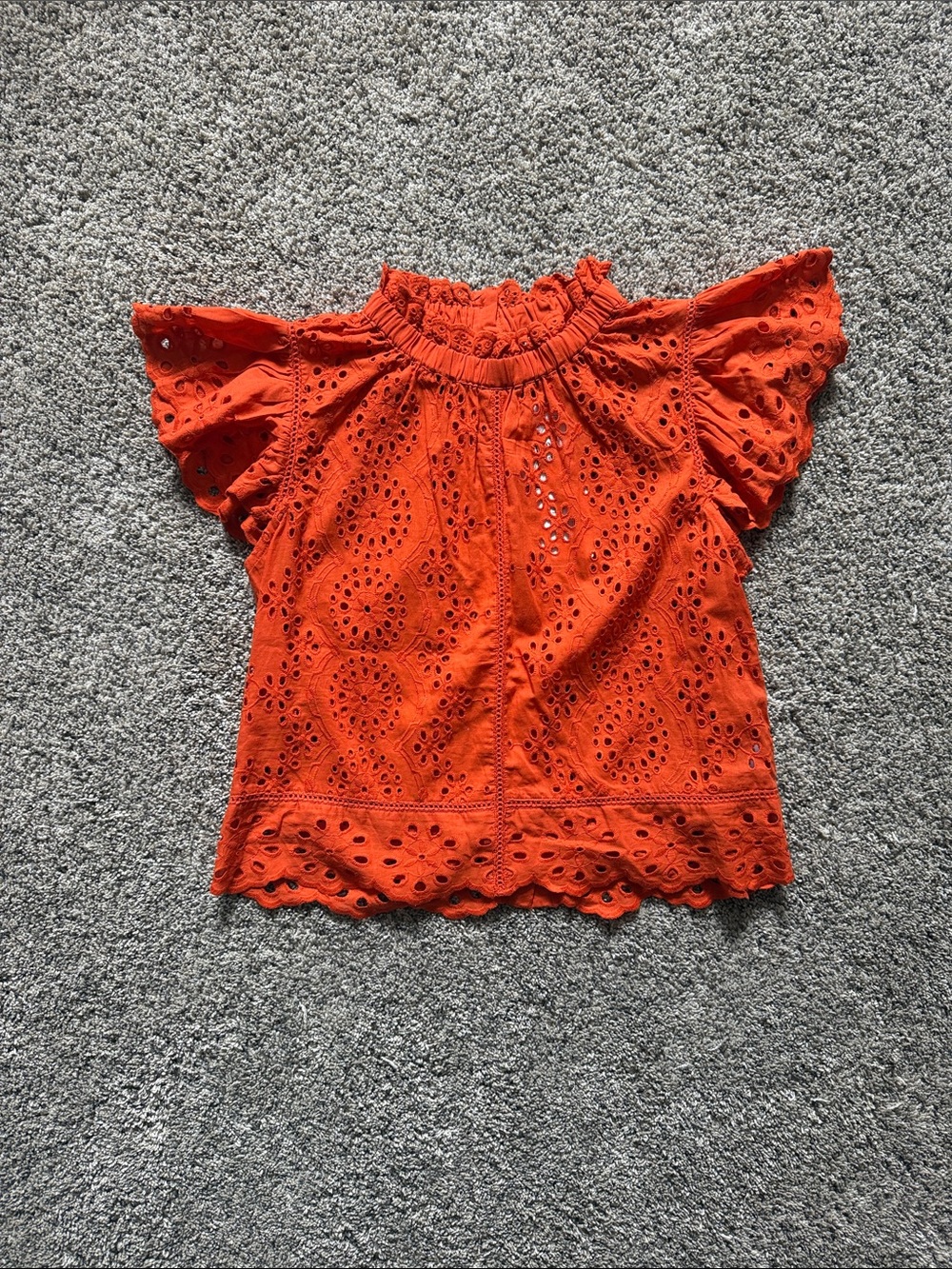 Women’s Eyelet Flutter Sleeve Top - Orange